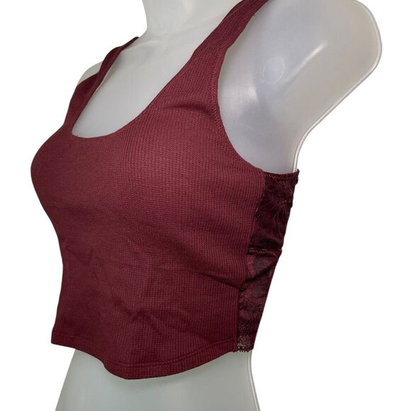 Aerie NWT Burgundy Lace Ribbed Bralette Tank Top Built-In Bra Size Small - Picture 5 of 5